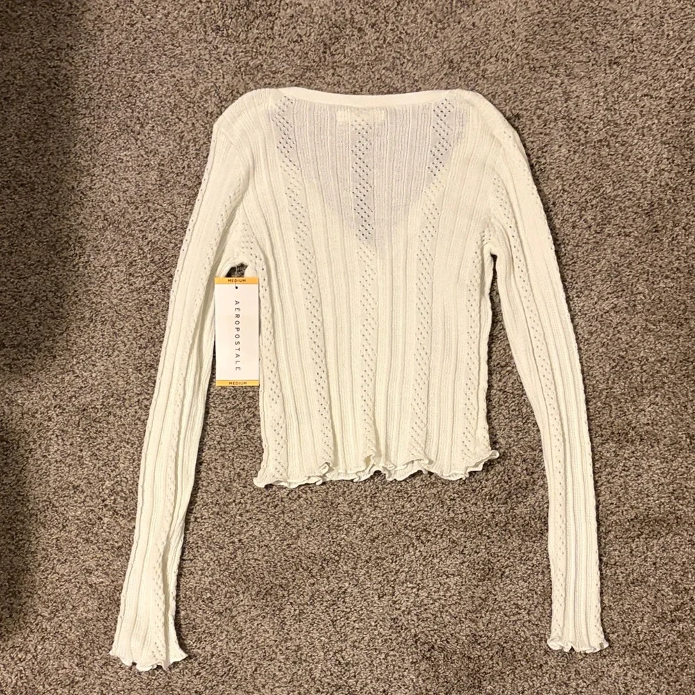 Aeropostale Light Ivory Open-Knit Button Cardigan